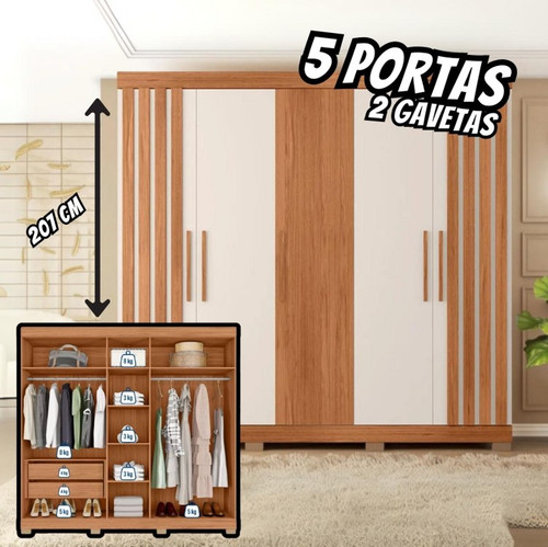 Guarda roupa Casal com Sapateiro 5 Portas 2 Gavetas Caemmun Sophia.jpg