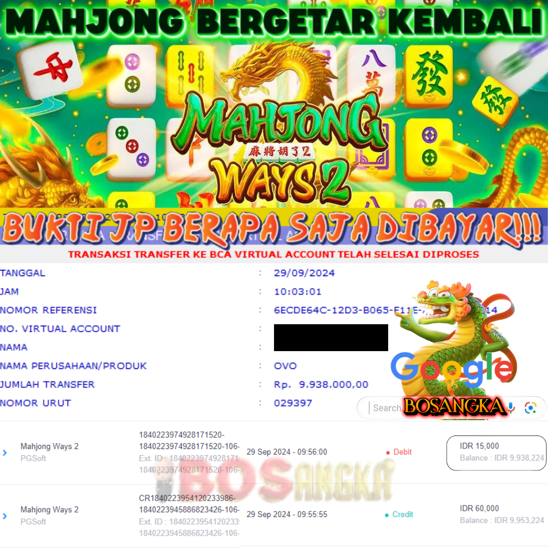 SELAMAT KEPADA ID XXXX JACKPOT PERMAINAN Mahjong Ways2 PGSoft DI WEB BOSANGKA