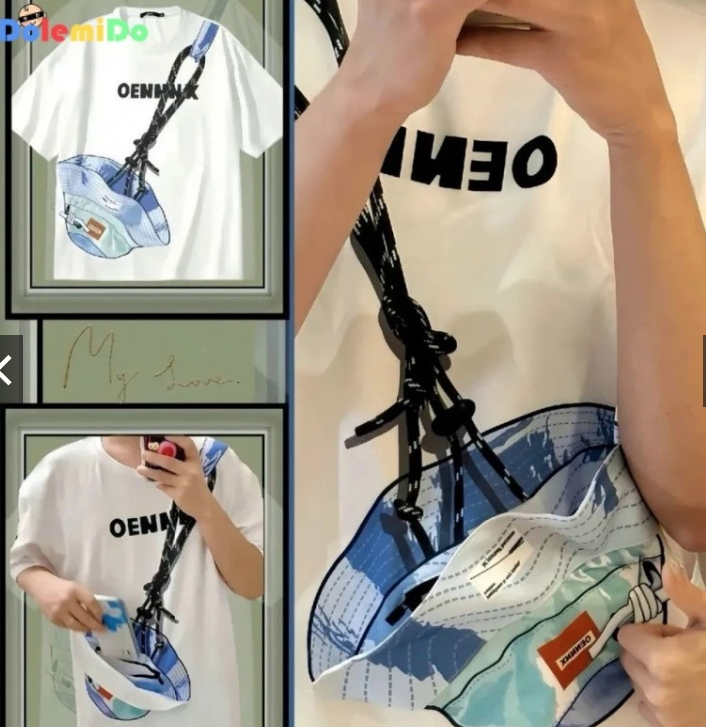 [Spot] TikTok Mesmo Chapéu De Bolso Camiseta De Manga Curta Com Zíper