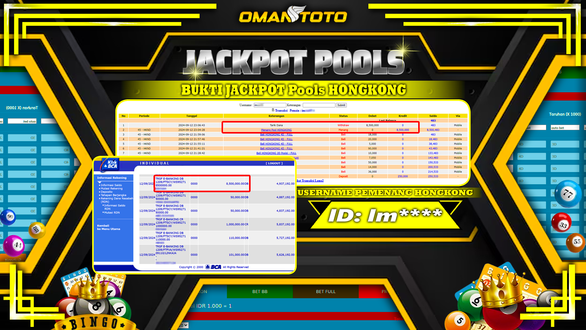 OMANTOTO JACKPOT TOGEL POOL HONGKONG Rp. 8.500.000,-
