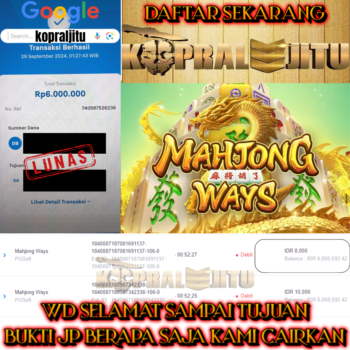 SELAMAT KEPADA ID XXXX JACKPOT PERMAINAN Mahjong Ways PGSoft DI WEB KOPRALJITU