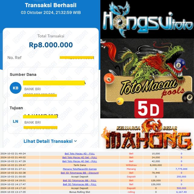 SELAMAT KEPADA ID XXXX JACKPOT POOL TOTOMacau 5D Games DI WEB HONGSUITOTO