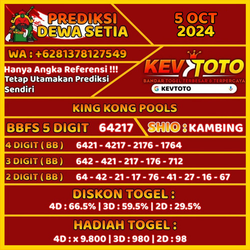 Prediksi Togel Toto 4D Kingkong Sabtu 5 Oktober 2024.1