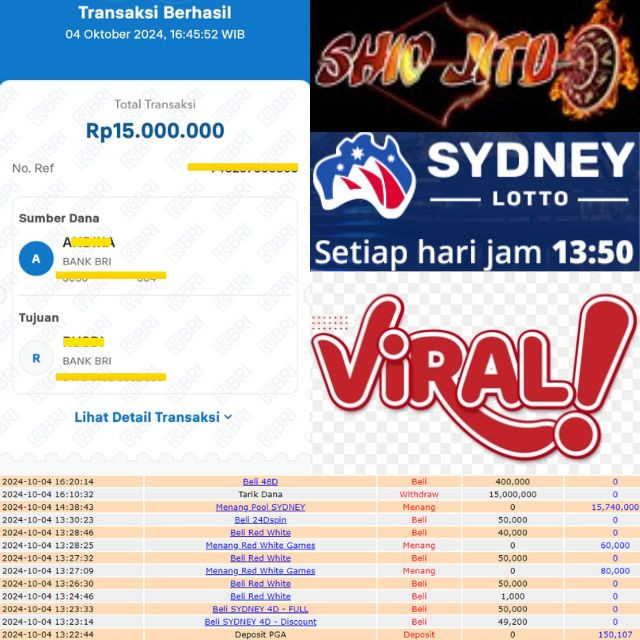 SELAMAT KEPADA ID XXXX JACKPOT POOL SYDNEY LOTTO DI WEB SHIOJITU