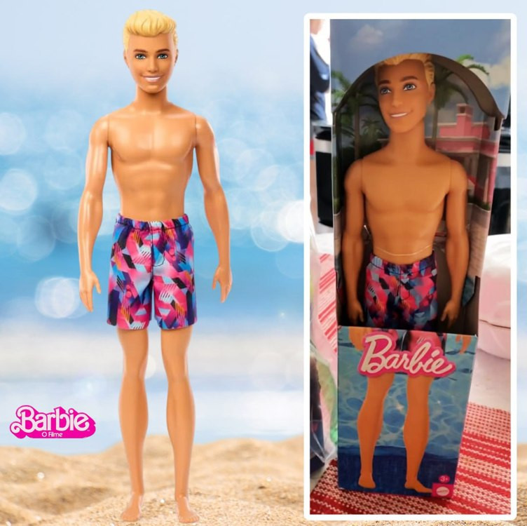 Barbie Fashion & Beauty, Boneco Ken de Praia com Calção Rosa e Azul, Para crianças a partir de 3 anos