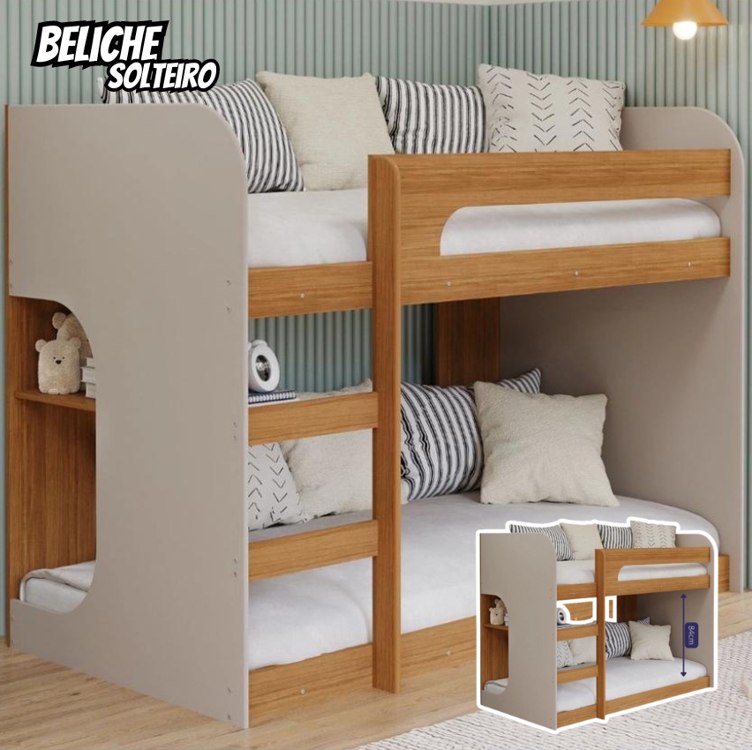 Beliche Montessoriana Solteiro 1 Prateleira 100% Mdf Acabamento Em Laca Ema Cimol Nature/Off White