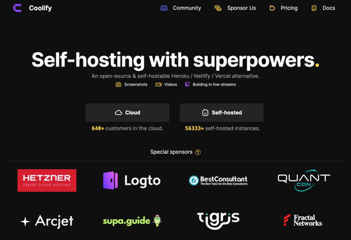 undefined Self-hosting with superpowers. An open-source & self-hostable Heroku / Netlify / Vercel alternative.