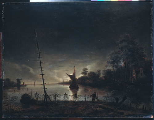 Borssom, Anthonie van Пейзаж в лунном свете, 1677, 38 cm х 49,5 cm, Дерево, масло