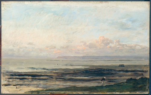 Daubigny, Charles Francois Пляж во время отлива, 1878, 35 cm x 55 cm, Дерево, масло
