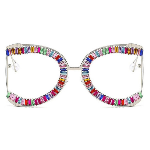 Rhinestone Trendy Geometric Oversize Metal Semi Rimless Eyeglasses.jpg