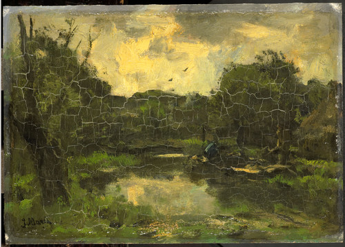 Maris, Jacob Пейзаж с баржей, 1886, 20 cm х 28 cm, Дерево, масло