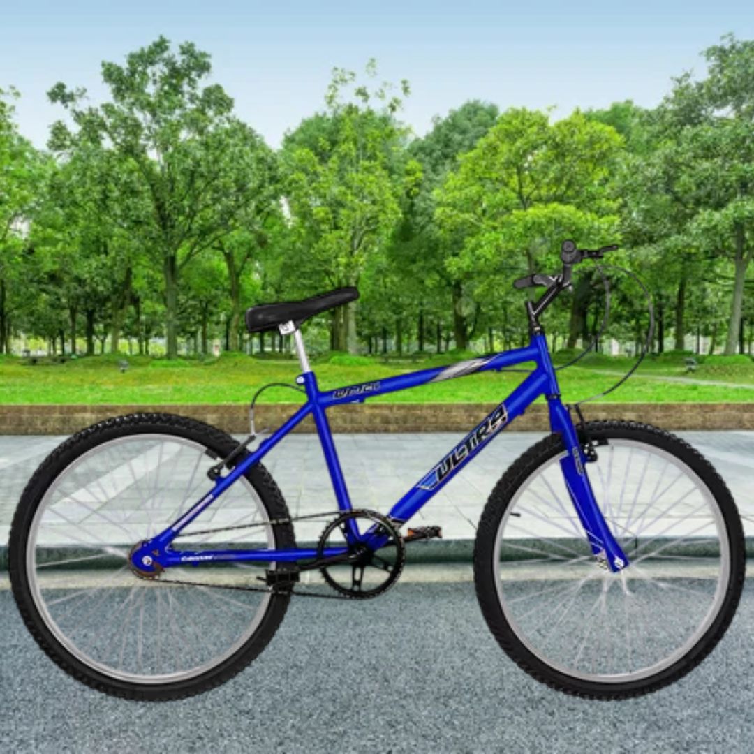 Bicicleta de Passeio Ultra Bikes Esporte Aro 24 Reforçada Freio V-Brake Sem Marcha Azul