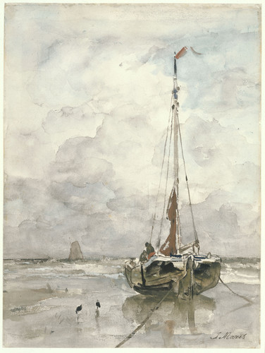 Maris, Jacob Рыбацкая лодка у пляжа, 1899, 385 mm x 289 mm, Бумага, акварель