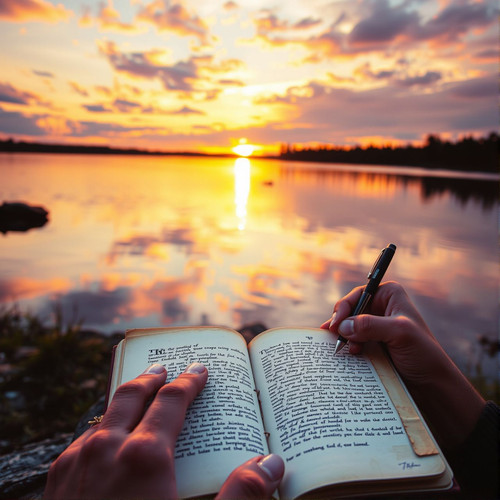 A%20lake%20with%20a%20beautiful%20sunset%20and%20a%20writer%20writing%20by%20the%20side%20of%20the%2.jpg