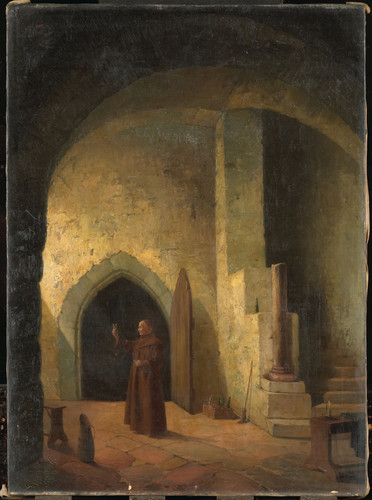 Taupel, F. Монах с бокалом в руке в подвале, 1900, 47 cm х 34 cm, Холст, масло