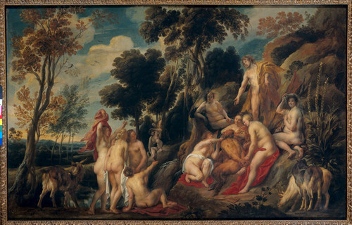 Jordaens, Jacob I Марсий, притесняемый музами, 1640, 77 cm х 120 cm, Холст, масло