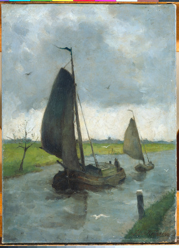 Karsen, Eduard Парусные лодки на канале, 1912, 45 cm x 32 cm, Холст, масло