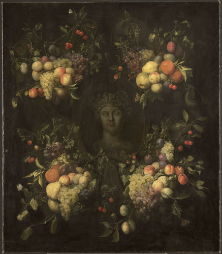 Son, Jan Frans van (приписывается) Мраморный бюст, окруженный гирляндой фруктов, 1718, 139 cm х 120 
