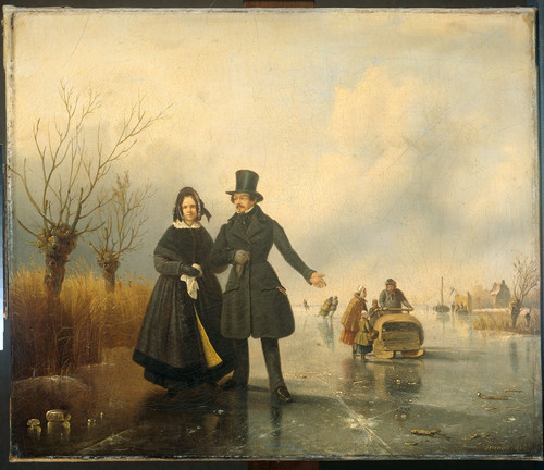 Sorensen, Jacobus Портрет мистера и миссис Thijssen на льду, 1845, 44 cm х 51,5 cm, Холст, масло