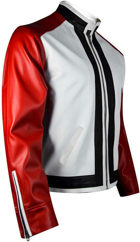 Mens Biker Tri Color Leather Motorcycle Jacket for Garou Fighter Cosplay Costume 1