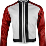 Mens Biker Tri Color Leather Motorcycle Jacket for Garou Fighter Cosplay Costume 0