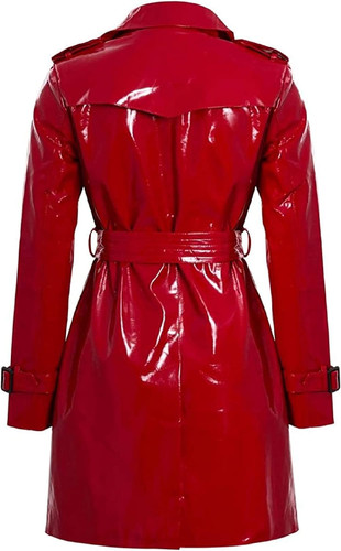 Womens Fashion Outdoor Wet Look Clothing Trench Coat Raincoat Black Pu Leather Wear PVC 2 (1)