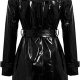 Womens Fashion Outdoor Wet Look Clothing Trench Coat Raincoat Black Pu Leather Wear PVC 2