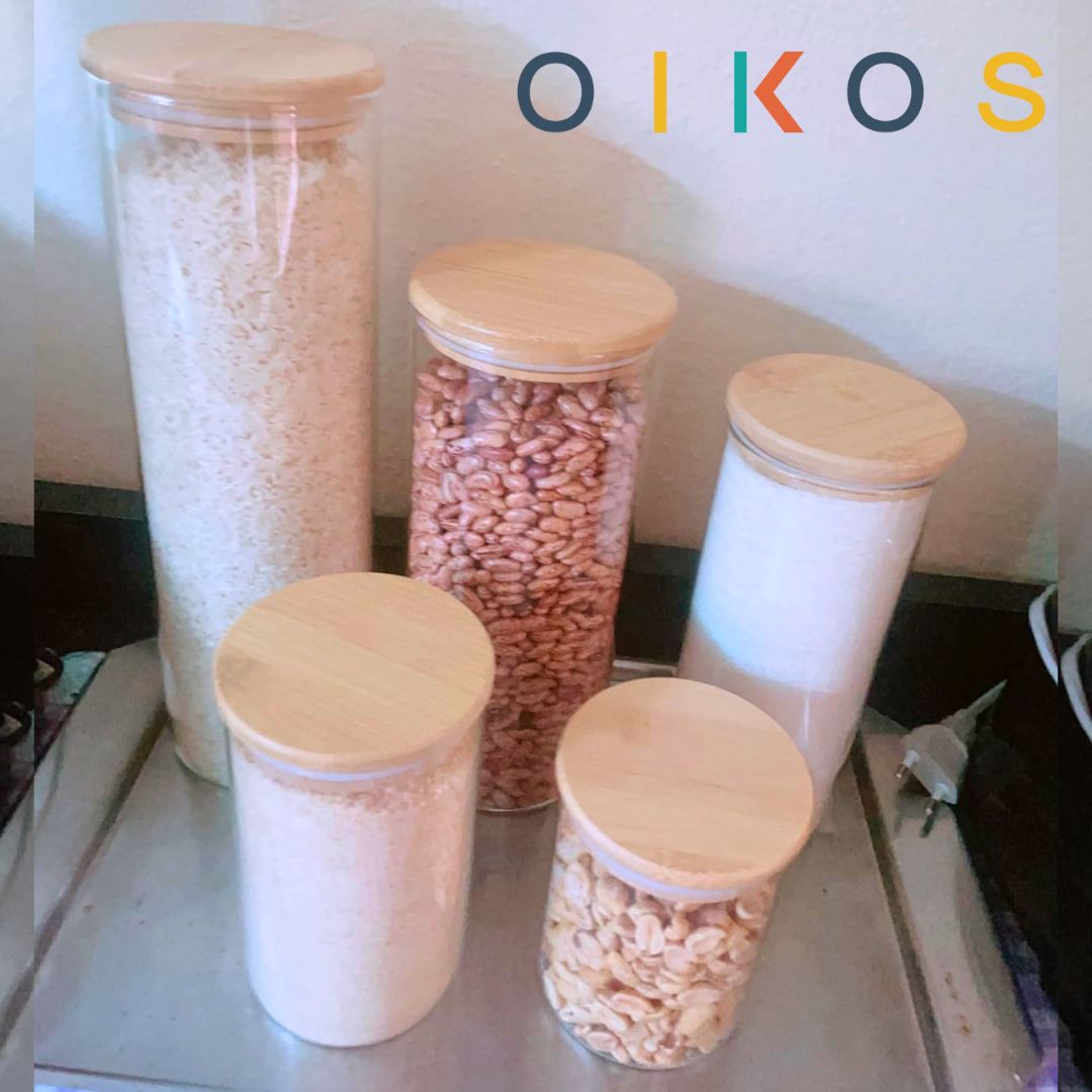 Oikos – potes de vidro para mantimentos com tampa de bambu 5 peças