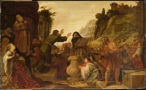 Pynas, Jacob Symonsz Павел и Варнава в Листре, люди поклоняются им как богам, 1628, 64 cm х 104,7 cm