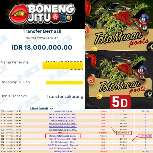 SELAMAT KEPADA ID XXXX JACKPOT POOL TOTO MACAU 5D GAMES DI WEB BONENGJITU