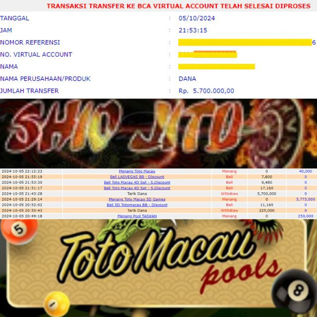 SELAMAT KEPADA ID XXXX JACKPOT POOL TOTO MACAU 5D GAMES DI WEB SHIOJITU