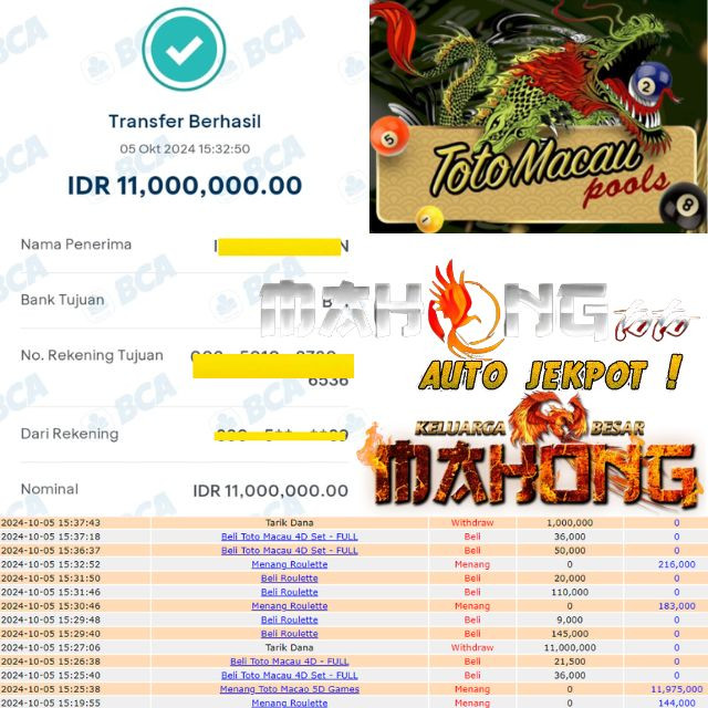 SELAMAT KEPADA ID XXXX JACKPOT POOL TOTO MACAU 5D GAMES DI WEB MAHONGTOTO
