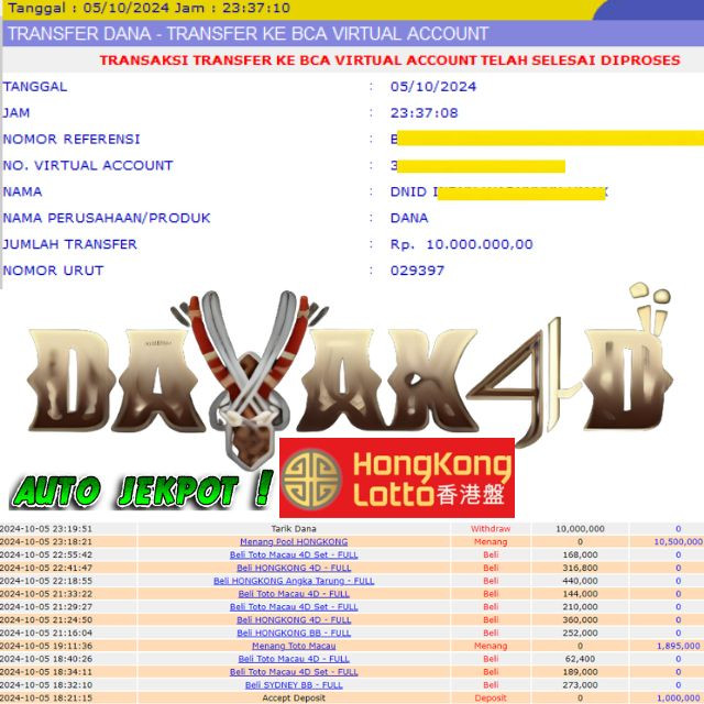 SELAMAT KEPADA ID XXXX JACKPOT POOL HONGKONG DI WEB DAYAK4D