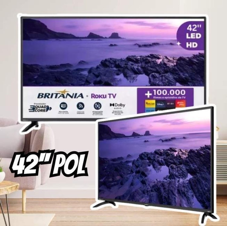 Smart TV 42” Britânia BTV42G6FR2CP Roku TV Dolby Audio