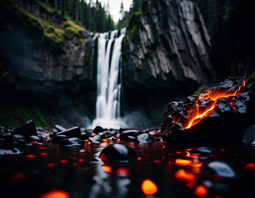 a waterfall with lava rocks at the bottom by universe 404 dhxasil.jpg