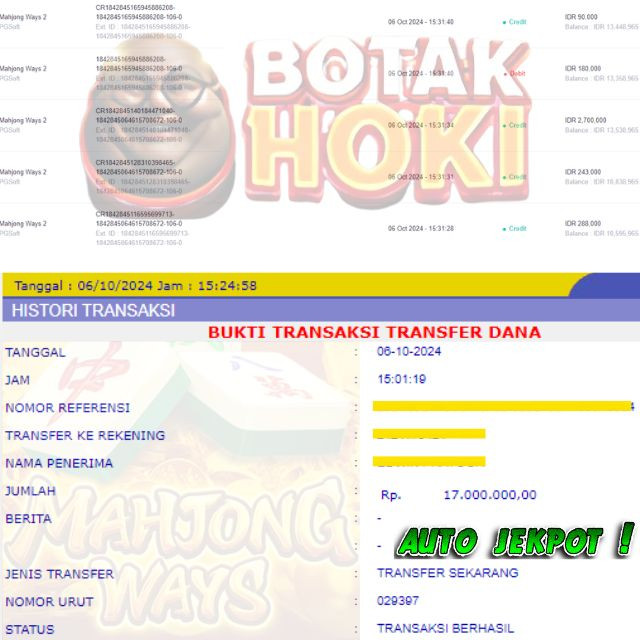 SELAMAT KEPADA ID XXXX JACKPOT PERMAINAN Mahjong ways PG Soft DI WEB BOTAKHOKI