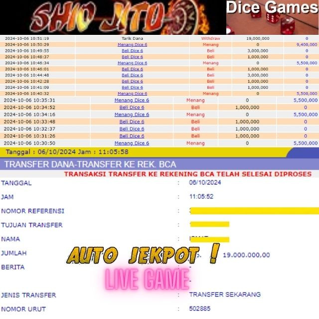 SELAMAT KEPADA ID XXXX JACKPOT PERMAINAN DICE 6 IDNLIVE DI WEB SHIOJITU