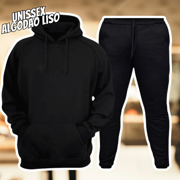 Conjunto Moletom Kit Canguru + Calça Unissex Algodão Liso