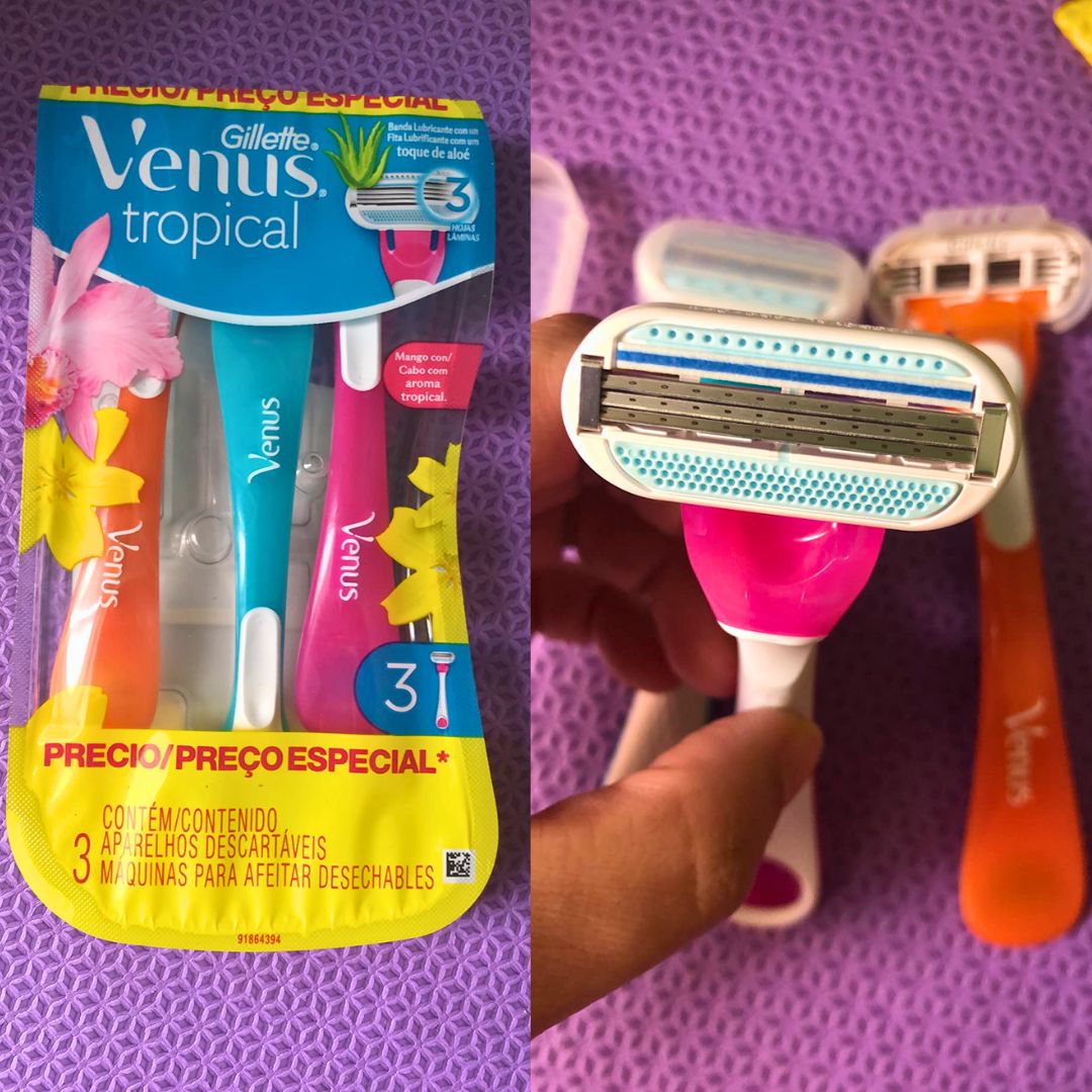 Gillette Venus Tropical Aparelho de Depilação Feminina Descartável com Aloe e Cabo Perfumado com Aroma Tropical, 3 Uds