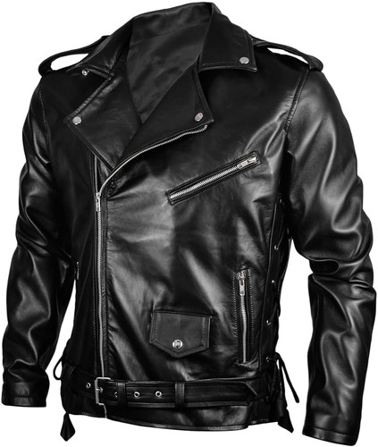 Man's Motorcycle Atom Cats Biker Black Real Genuine Sheep Napa Leather Jacket 4.jpg