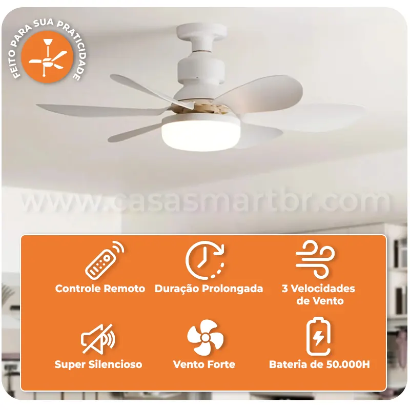 Mini Ventilador de Teto com Luminária LED - Casa Smart BR