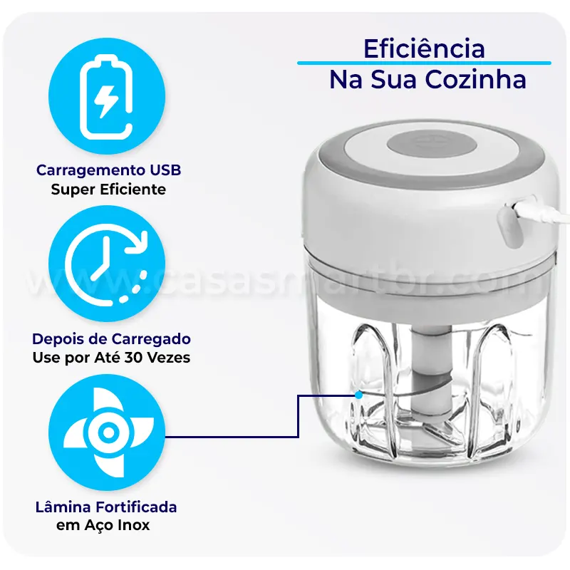 Mini Triturador de Alho Elétrico 250ml Recarregável - Casa Smart BR