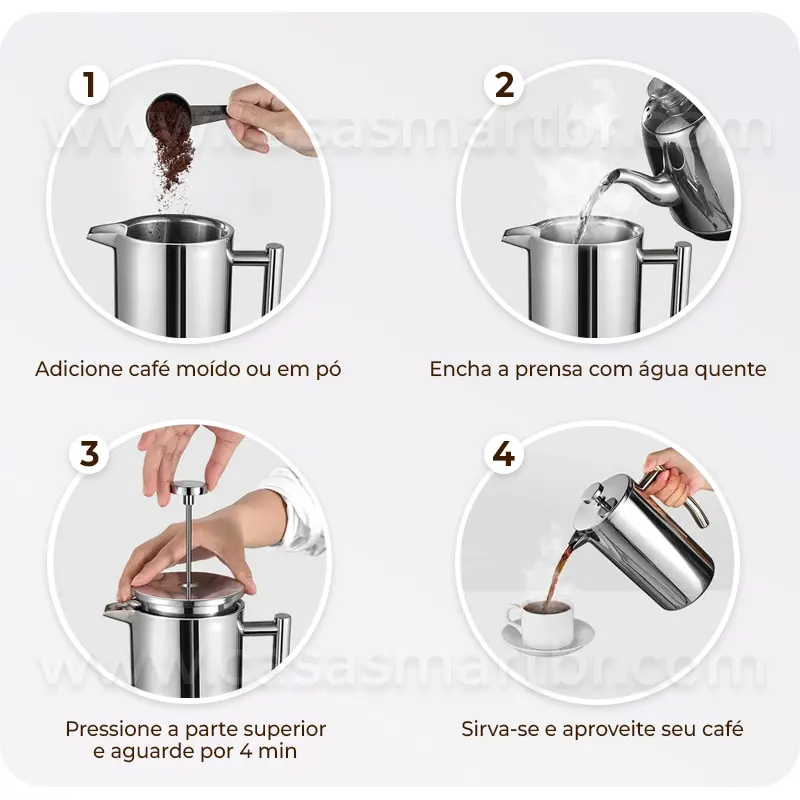 Prensa Francesa Inox 700ml VIP Coffee - Casa Smart BR