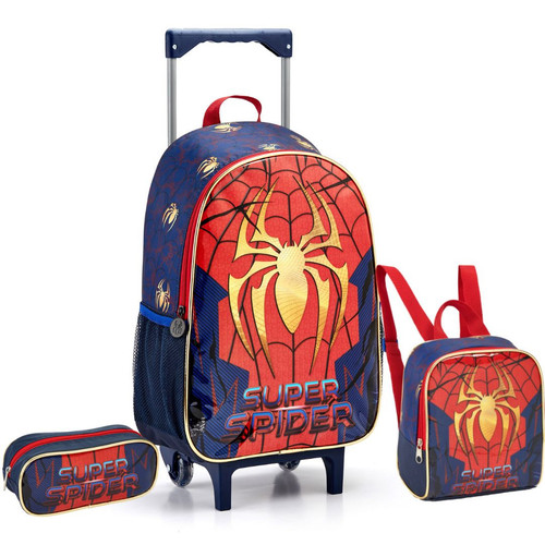  KIT MOCHILA DE CARRINHO SUPER SPIDER ARANHA DOURADA INFANTIL MR41367 + LANCHEIRA TÉRMICA + Estojo.jpg