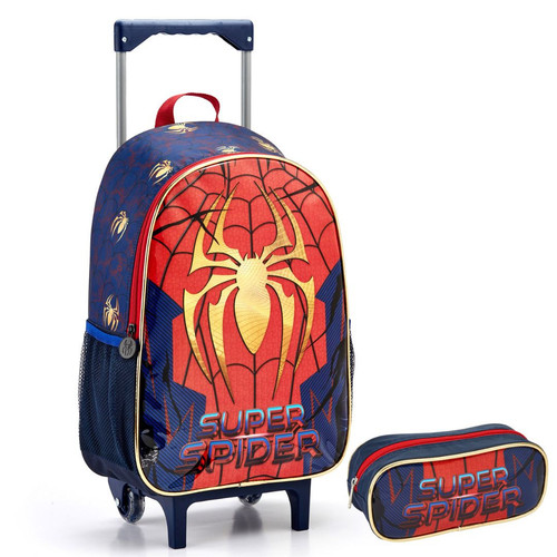 KIT MOCHILA DE CARRINHO SUPER SPIDER ARANHA DOURADA INFANTIL MR41367 + ESTOJO SIMPLES INFANTIL SUPER.jpg