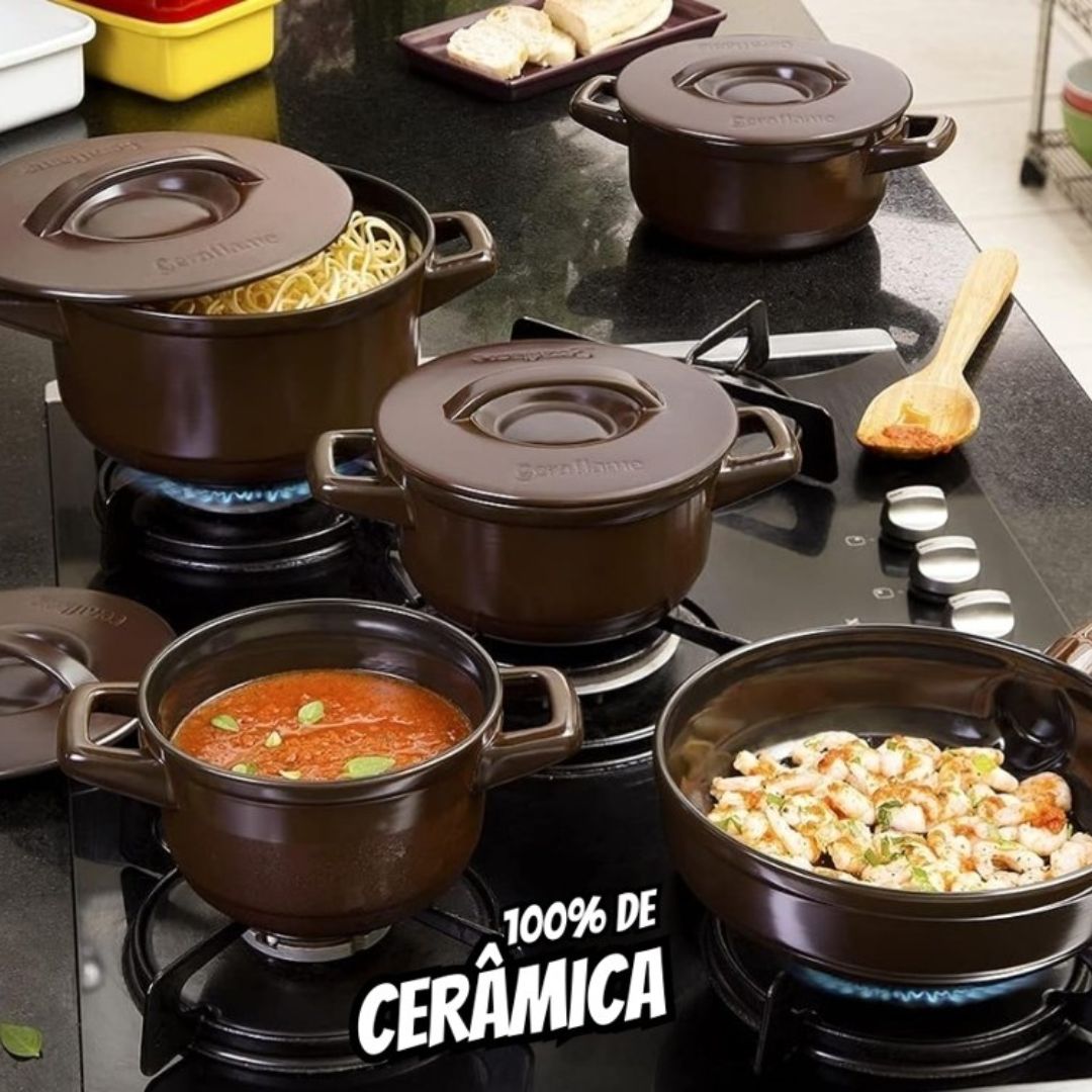 Ceraflame Conjunto Panelas de Cerâmica Duo+ Smart 5 Peças Chocolate