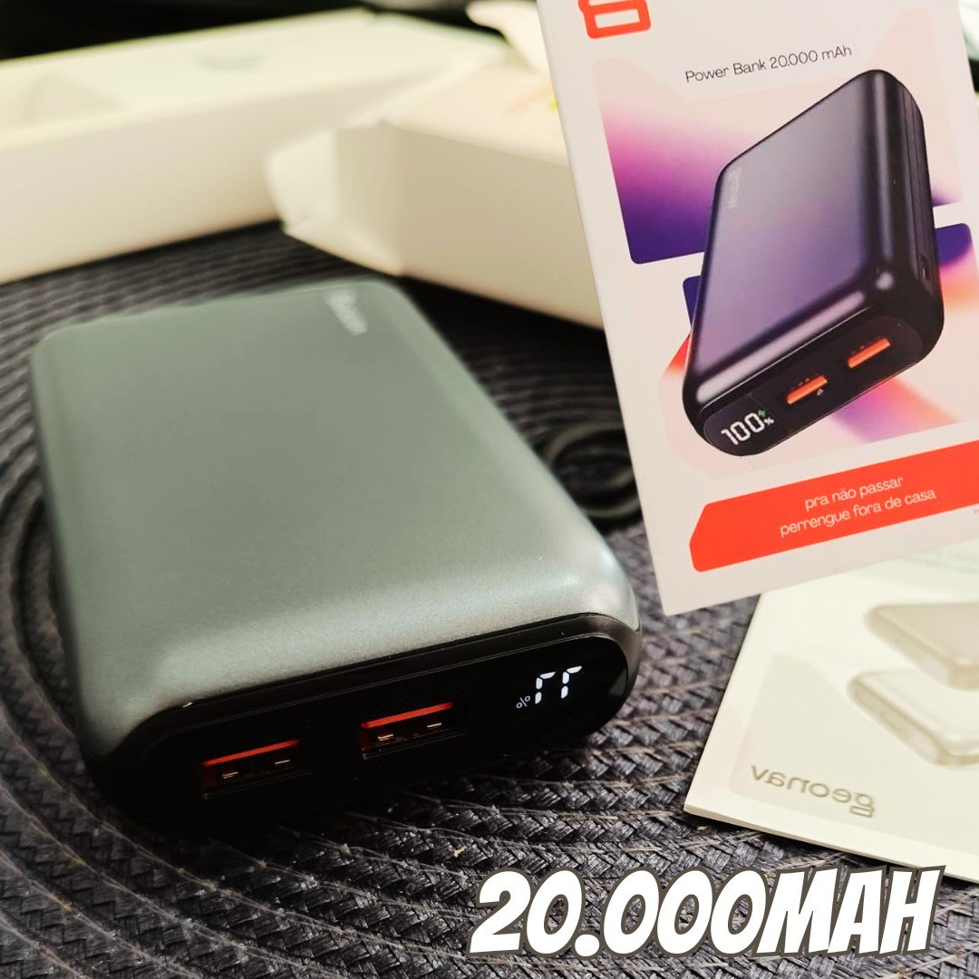 Geonav Power Bank, Carregador Portátil Universal 20.000mAh, USB-A (até 18W) + USB-C (até 20W), Compacto, Carregamento Rápido, Pass Through, Led Indicador de Bateria, PB20K20WSG, Cinza espacial