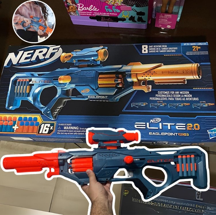 NERF ELITE 2.0 EAGLEPOINT RD 8 – Lançador Elite com Mira Removível lança dardos plástico azul e laranja com 16 dardos