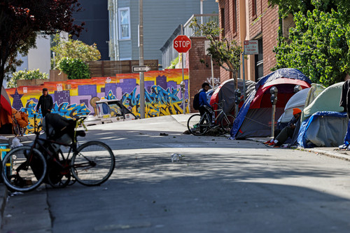 A homeless encampment on Larch St. in San Francisco, Calif. on Thursday, March 30, 2023. | Mike Kuba.jpg