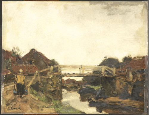 Maris, Jacob Деревянный мост, 1878, 22 cm х 28 cm, Дерево, масло
